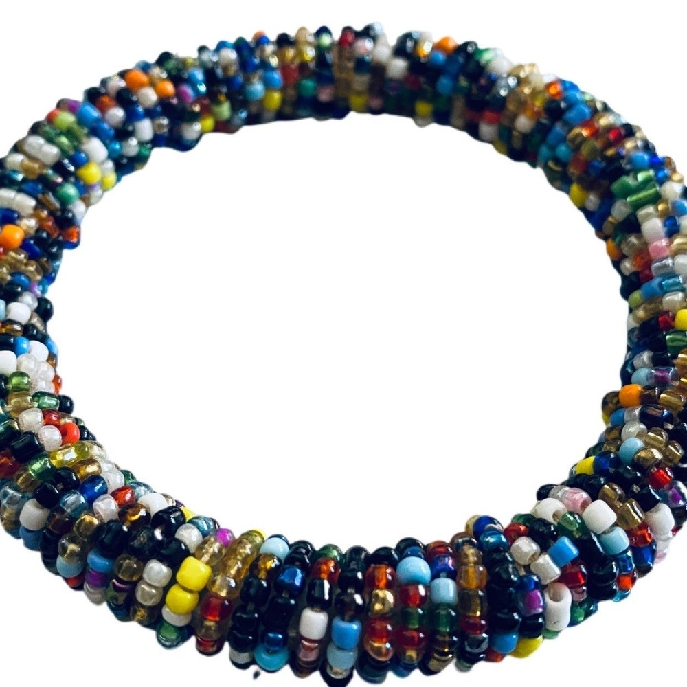 Multicolored glass seed bead‎ African bangle bracelet